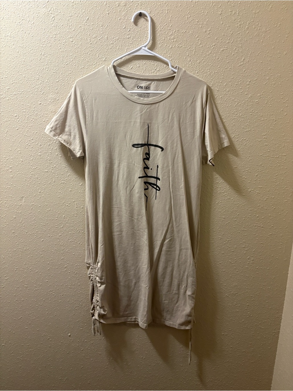 On Fire Cream Graphic 'Faith' Mini T-Shirt Dress